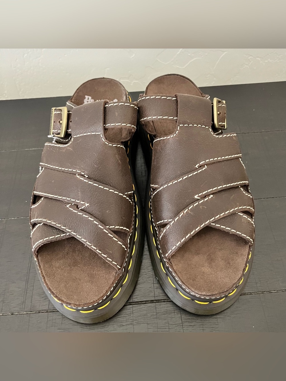 Dr. Martens Brown Leather Maxxy Slide Platform Sandals US Size Men 9 Women 10 - Picture 6 of 15